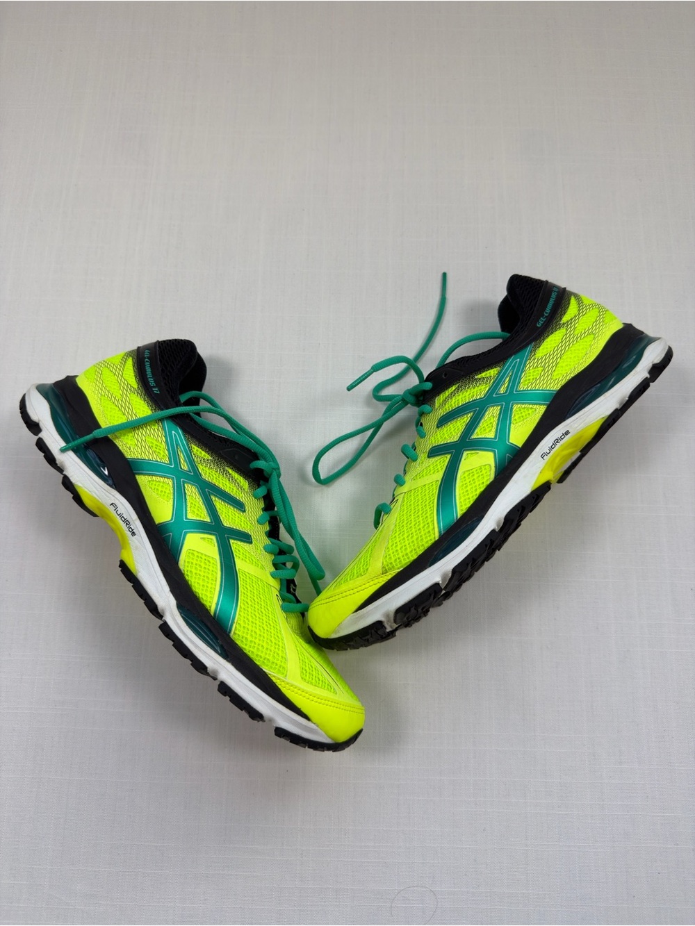 ASICS Gel Cumulus 17 Mens 9.5 Lime Green Teal Running Shoes Sneakers EUC